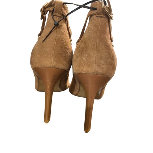 Cecelia New York Zane Brown Suede Leather Size 10M Woman Gold Chain Stilettos - Picture 5 of 9